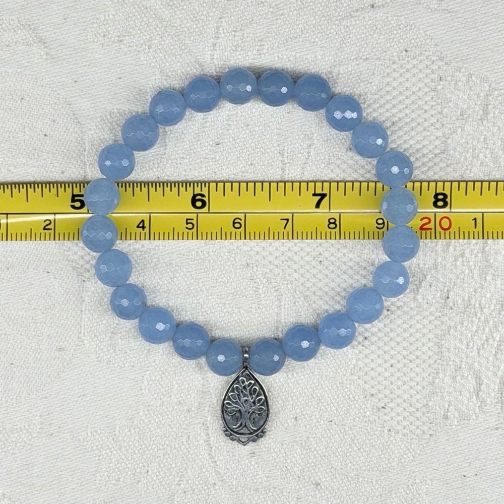 Vintage Satya Blue Chalcedony Bracelet with Sterling Silver Tree of Life Charm - Picture 2 of 4